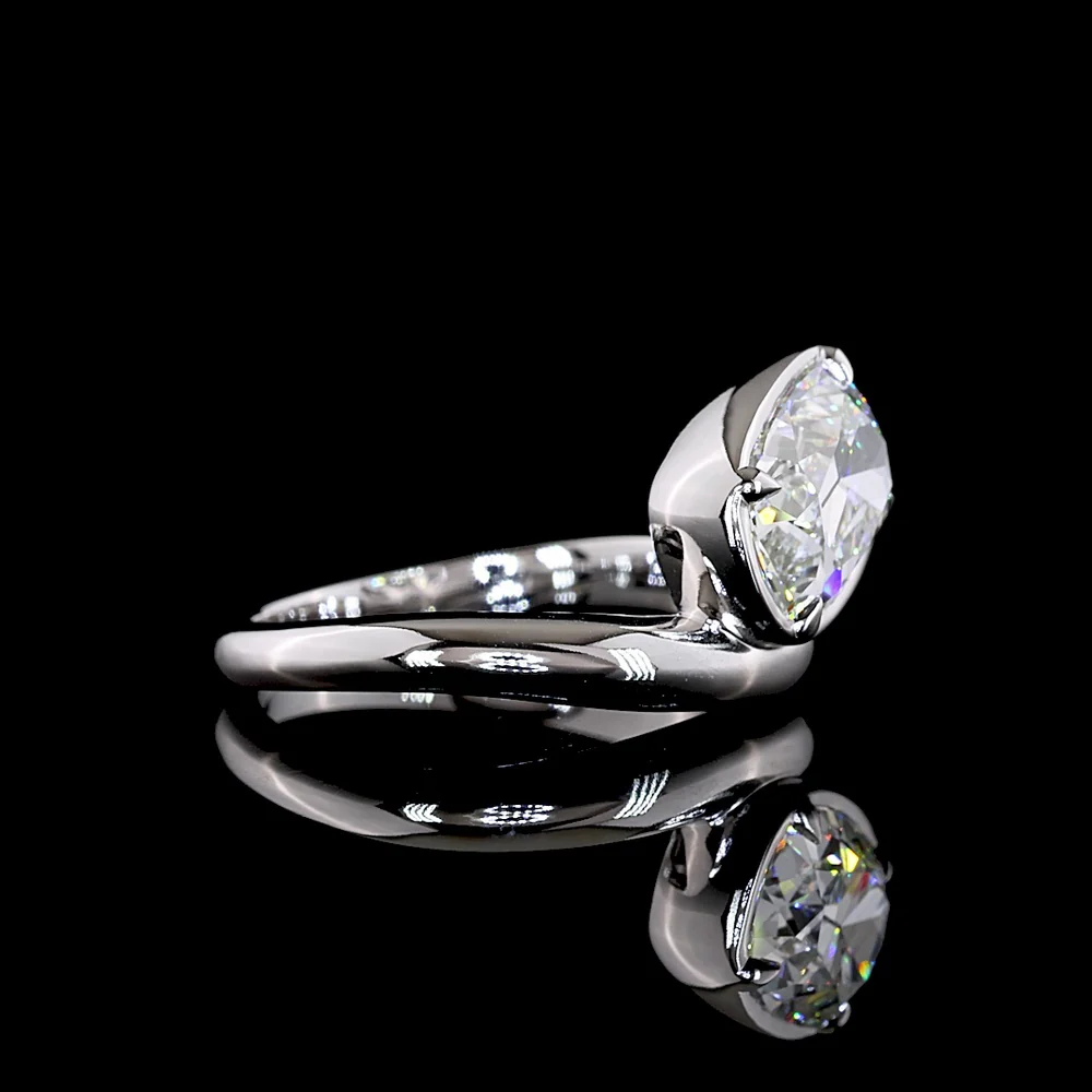 14K White Gold Antique Cushion Cut Lab Diamond Solitaire Ring with Bezel-Prong Inclined Setting - 3.12 Carat E-F VS1 - Covaloro Fine Jewelry - Image 3