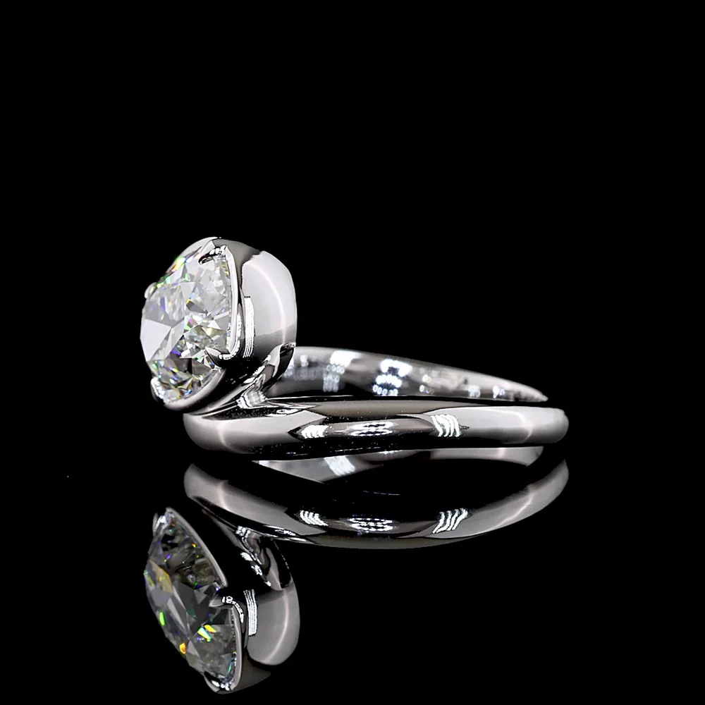 14K White Gold Antique Cushion Cut Lab Diamond Solitaire Ring with Bezel-Prong Inclined Setting - 3.12 Carat E-F VS1 - Covaloro Fine Jewelry - Image 4