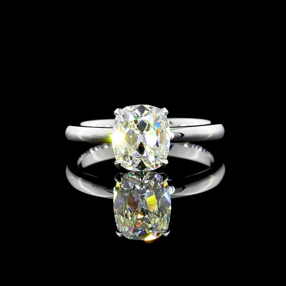 14K White Gold Antique Cushion Cut Solitaire Ring with 1.53 Carat Lab Grown I-J VS1 Diamond - IGI Certified - Covaloro Fine Jewelry