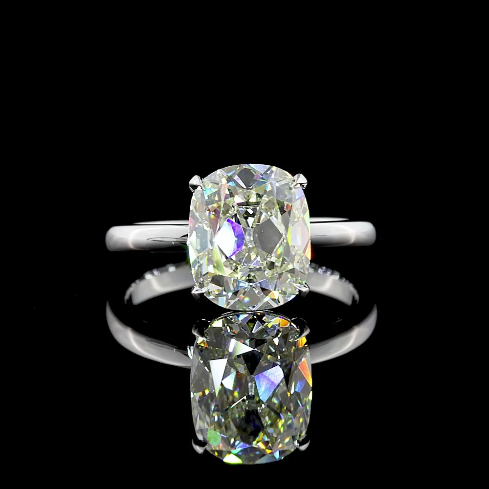 14K White Gold Antique Cushion Cut Solitaire Ring with 3.02 Carat IGI Certified Lab Diamond - J VS1 Quality - Covaloro Fine Jewelry