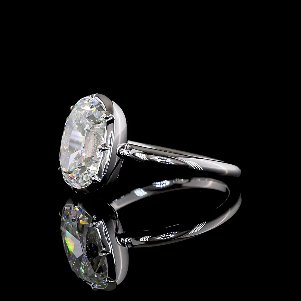 14K White Gold Antique Cushion Cut Solitaire Ring with 4.10 Carat Lab Diamond in Bezel-Prong North-South Setting, E-F VVS2 Clarity - Covaloro Fine Jewelry - Image 4