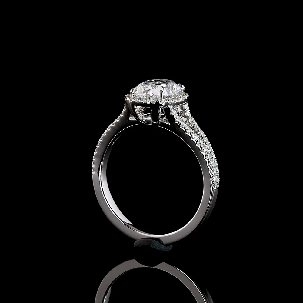 14K White Gold Antique Cushion Cut Split Shank Halo Ring with Lab-Grown D VS1 Diamond - 1.91 Carat Total Diamond Weight - Covaloro Fine Jewelry - Image 3
