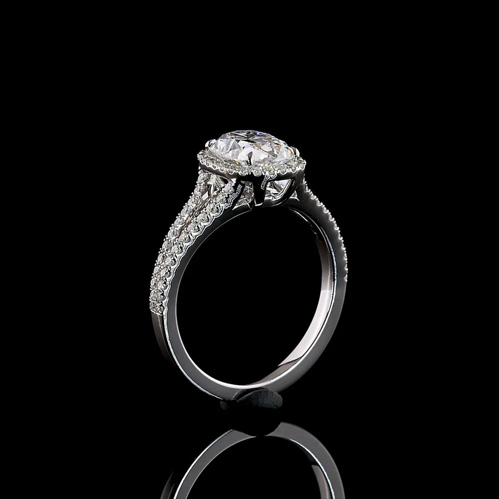 14K White Gold Antique Cushion Cut Split Shank Halo Ring with Lab-Grown D VS1 Diamond - 1.91 Carat Total Diamond Weight - Covaloro Fine Jewelry - Image 4