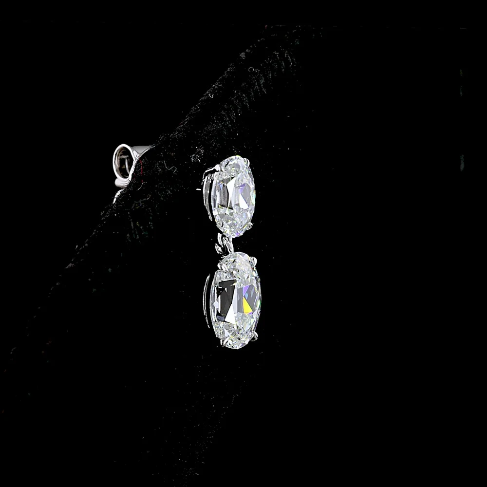 14K White Gold Antique Oval Cut Lab Diamond Drop Earrings - 1.70 Carat Total Weight, E-F VS Clarity, North-South Hanging Design - Covaloro Fine Jewelry - Image 3