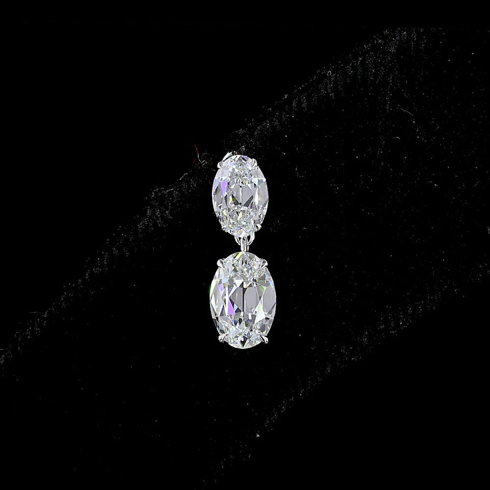 14K White Gold Antique Oval Cut Lab Diamond Drop Earrings - 1.70 Carat Total Weight, E-F VS Clarity, North-South Hanging Design - Covaloro Fine Jewelry - Image 4