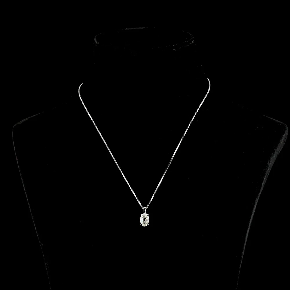 14K White Gold Antique Oval Cut Lab Diamond Solitaire Pendant with Prong Setting - 1.83 Carat Total Diamond Weight - Covaloro Fine Jewelry