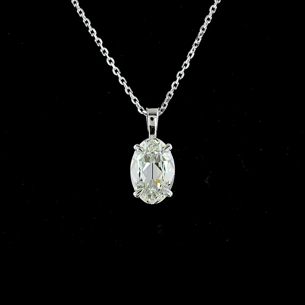 14K White Gold Antique Oval Cut Lab Diamond Solitaire Pendant with Prong Setting - 1.83 Carat Total Diamond Weight - Covaloro Fine Jewelry - Image 2
