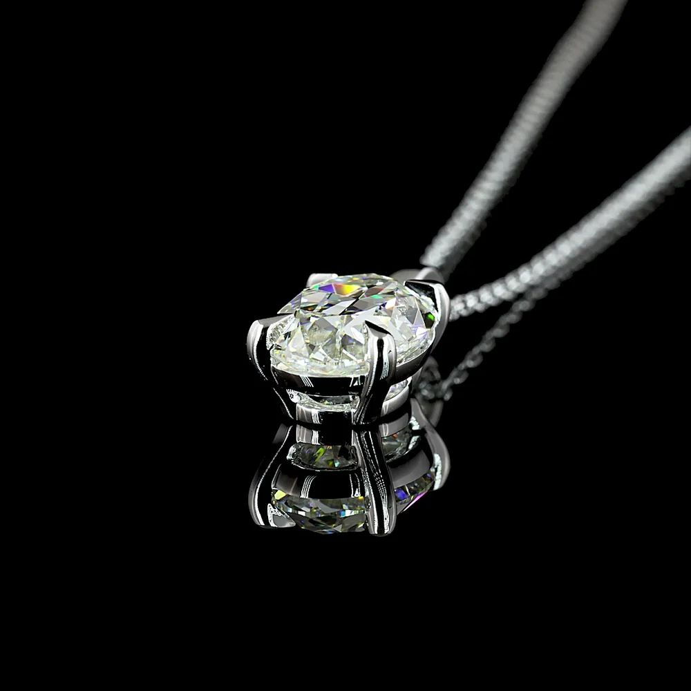 14K White Gold Antique Oval Cut Lab Diamond Solitaire Pendant with Prong Setting - 1.83 Carat Total Diamond Weight - Covaloro Fine Jewelry - Image 4