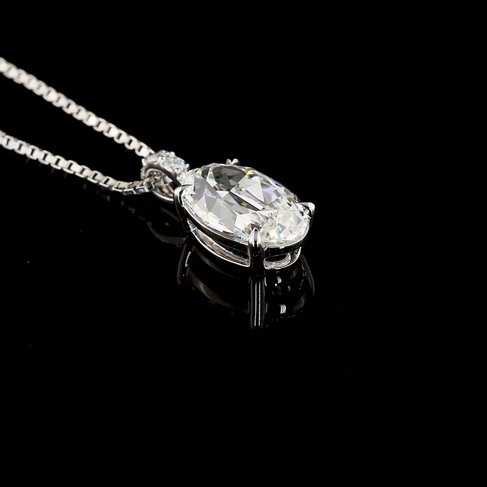 14K White Gold Antique Oval Pendant with 2.01 Carat Lab-Grown E VVS2 Diamond and Brilliant Accents - 2.07 Carat Total Weight - Covaloro Fine Jewelry - Image 2