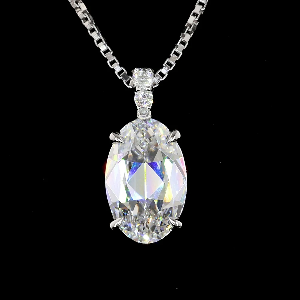 14K White Gold Antique Oval Pendant with 2.01 Carat Lab-Grown E VVS2 Diamond and Brilliant Accents - 2.07 Carat Total Weight - Covaloro Fine Jewelry - Image 3