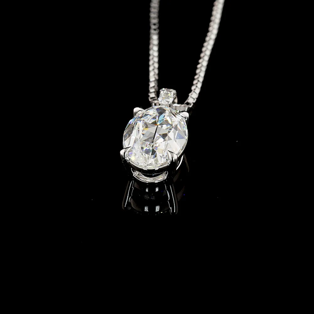 14K White Gold Antique Oval Pendant with 2.01 Carat Lab-Grown E VVS2 Diamond and Brilliant Accents - 2.07 Carat Total Weight - Covaloro Fine Jewelry - Image 4