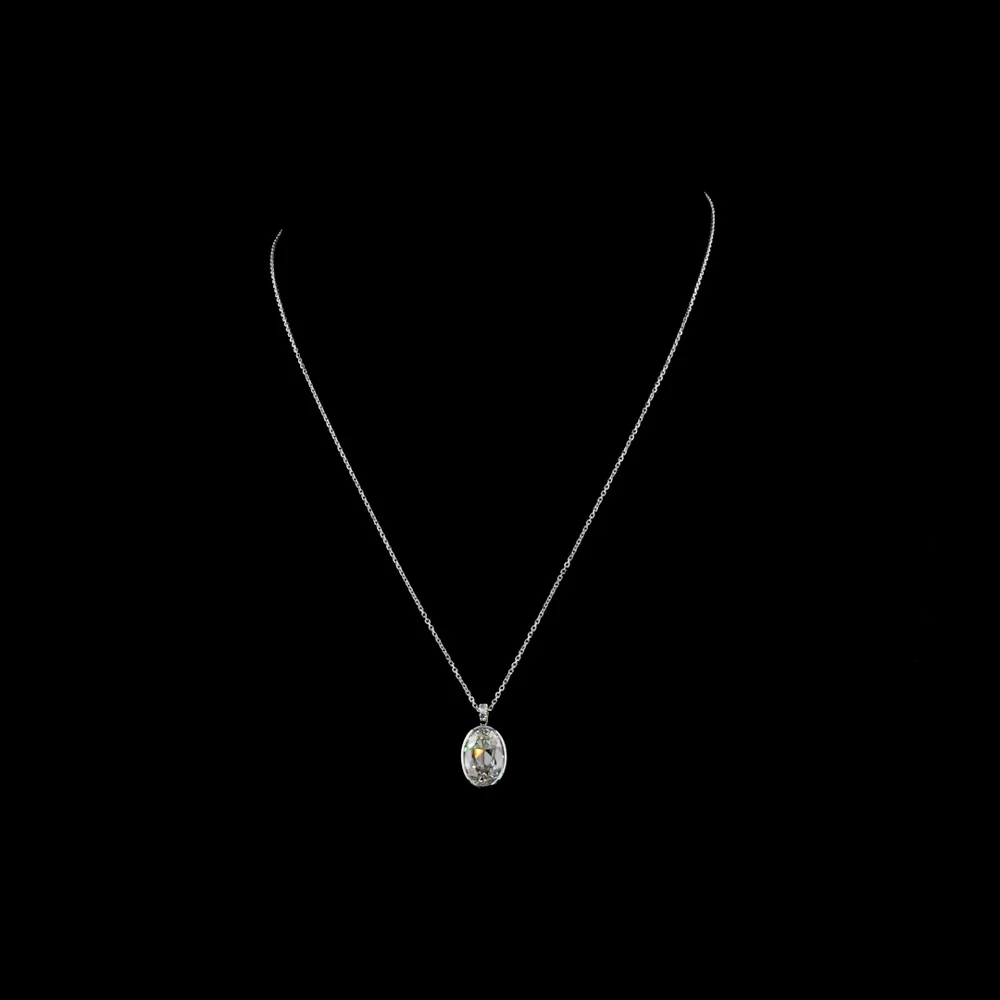 14K White Gold Antique Oval Pendant with Bezel Set 3.42 Carats Lab Diamond and Brilliant Cut Accents - 3.48 Carats Total Diamond Weight - Covaloro Fine Jewelry