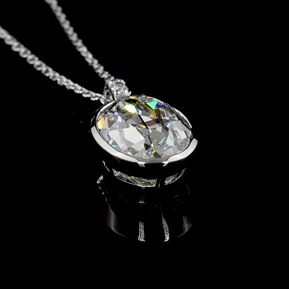14K White Gold Antique Oval Pendant with Bezel Set 3.42 Carats Lab Diamond and Brilliant Cut Accents - 3.48 Carats Total Diamond Weight - Covaloro Fine Jewelry - Image 2