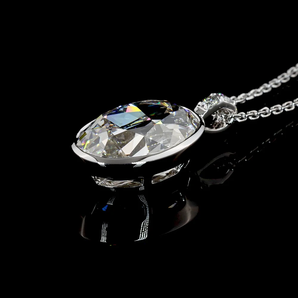 14K White Gold Antique Oval Pendant with Bezel Set 3.42 Carats Lab Diamond and Brilliant Cut Accents - 3.48 Carats Total Diamond Weight - Covaloro Fine Jewelry - Image 4