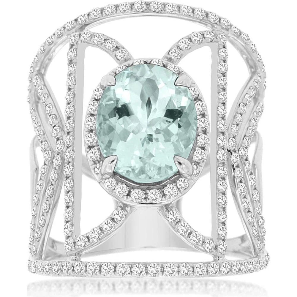 14K White Gold Aquamarine & Diamond Ring - 2.00 Carats Aquamarine & 1.05 Carats Total Diamond Weight - Royal Jewelry