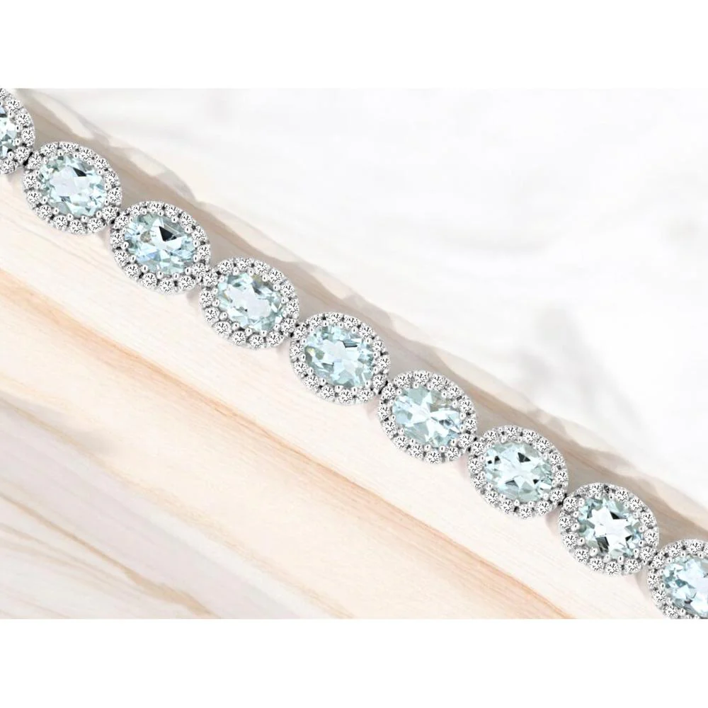 14K White Gold Aquamarine & Diamond Tennis Bracelet with Oval-Cut Aquamarine Stones - 4.5 Carats Total Aquamarine Weight, 1.2 Carats Total Diamond Weight - Royal Jewelry - Image 2