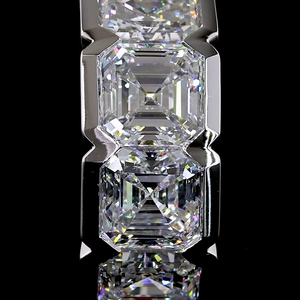 14K White Gold Asscher Cut Diamond Huggie Earrings with Half Bezel Setting - 5.21 Carat Total Weight (Lab Diamonds E-F VS) - Covaloro Fine Jewelry - Image 3