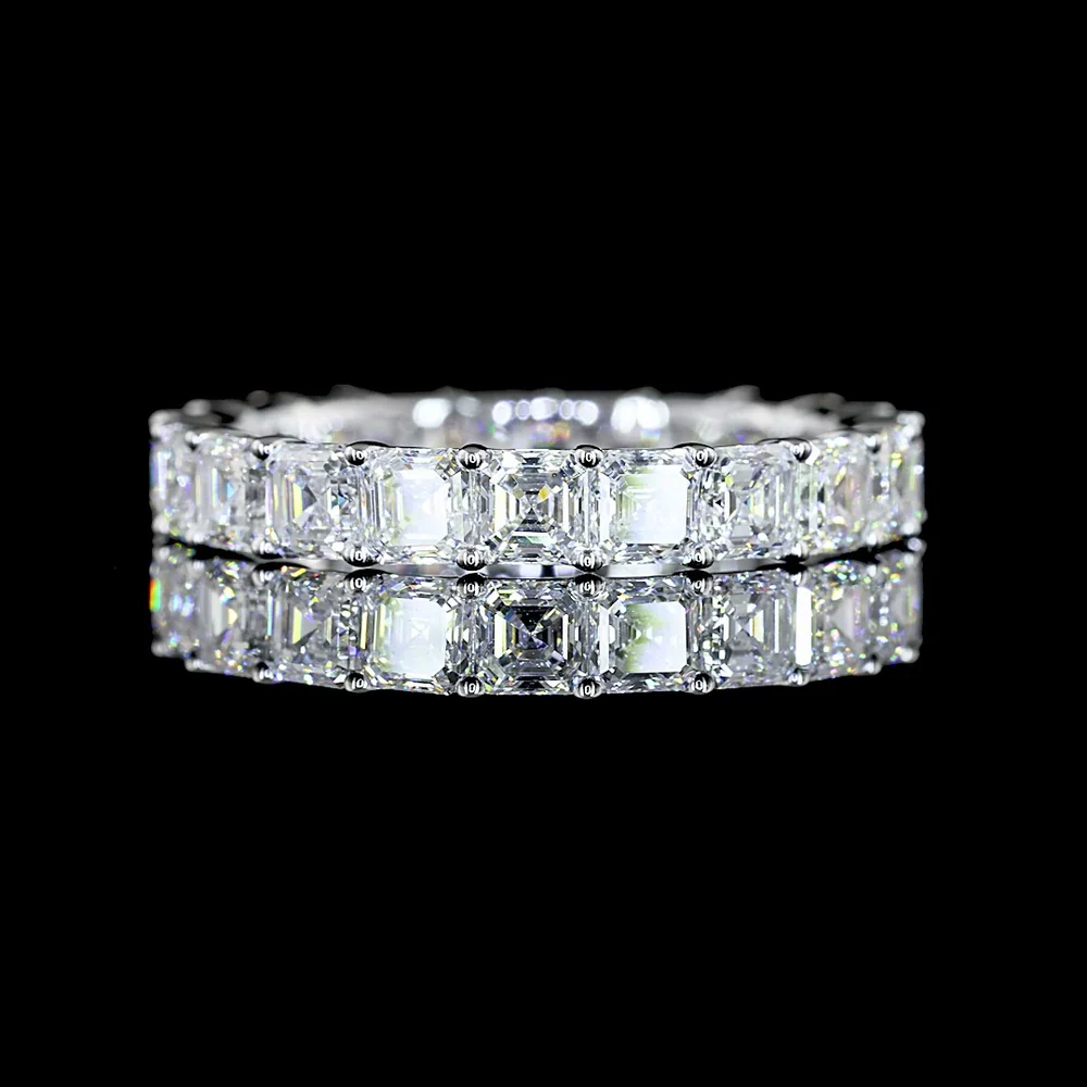14K White Gold Asscher Cut Lab Diamond Eternity Band - 3.03 Total Carat Weight, 21 Stones, E-F Color, VS Clarity - Covaloro Fine Jewelry