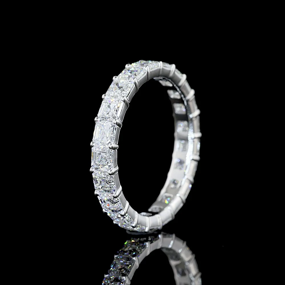14K White Gold Asscher Cut Lab Diamond Eternity Band - 3.03 Total Carat Weight, 21 Stones, E-F Color, VS Clarity - Covaloro Fine Jewelry - Image 4
