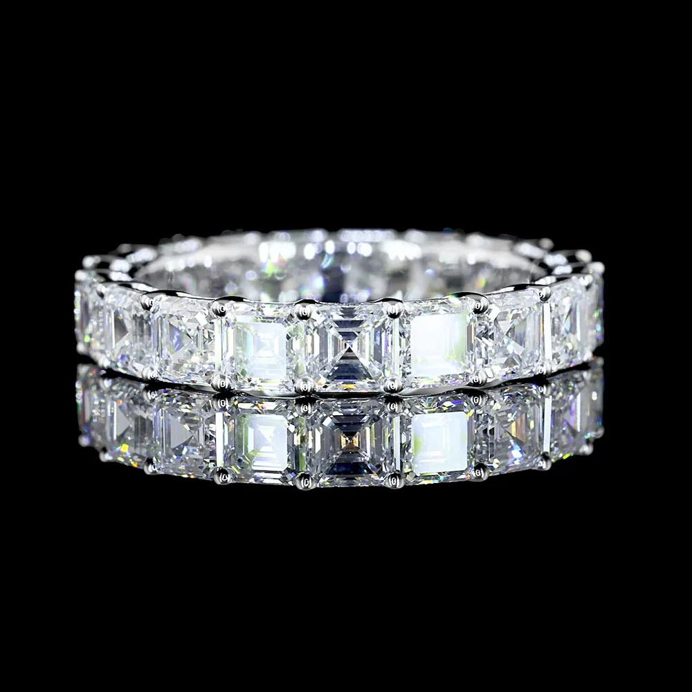14K White Gold Asscher Cut Lab Diamond Eternity Band - 4.28 Carat Total Weight, E-F Color VS Clarity, Prong Set - Covaloro Fine Jewelry