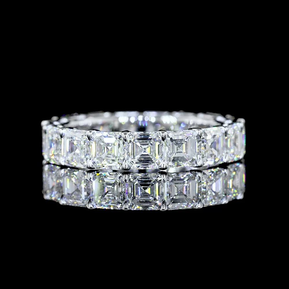 14K White Gold Asscher Cut Lab Diamond Eternity Band - 5.08 Carats Total Diamond Weight, 17 Stones E-F VS Clarity - Covaloro Fine Jewelry
