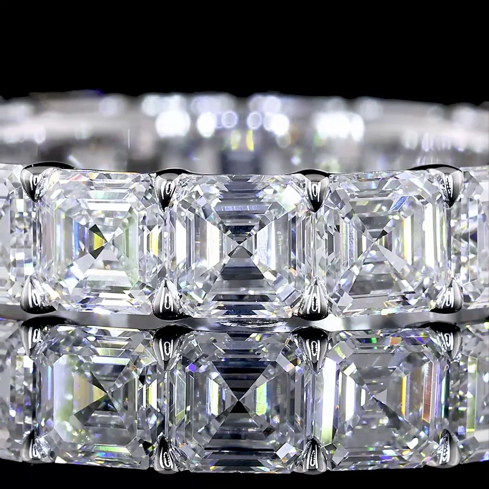 14K White Gold Asscher Cut Lab Diamond Eternity Band - 5.08 Carats Total Diamond Weight, 17 Stones E-F VS Clarity - Covaloro Fine Jewelry - Image 2
