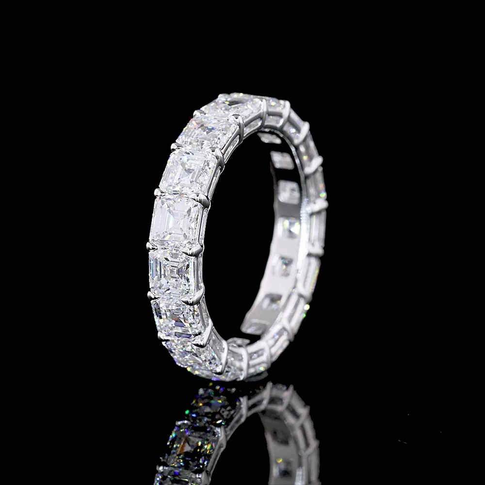 14K White Gold Asscher Cut Lab Diamond Eternity Band - 5.08 Carats Total Diamond Weight, 17 Stones E-F VS Clarity - Covaloro Fine Jewelry - Image 4