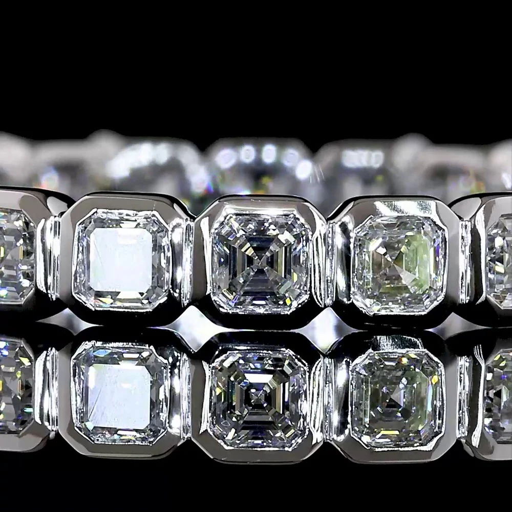 14K White Gold Asscher Cut Lab Diamond Eternity Band with Bezel Setting - 1.21 Carats Total Diamond Weight, 22 Stones - Covaloro Fine Jewelry - Image 2