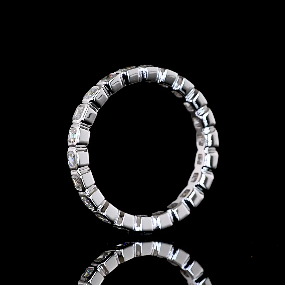 14K White Gold Asscher Cut Lab Diamond Eternity Band with Bezel Setting - 1.21 Carats Total Diamond Weight, 22 Stones - Covaloro Fine Jewelry - Image 4
