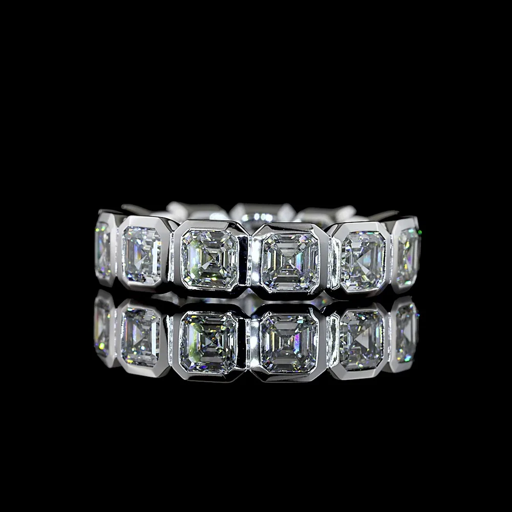 14K White Gold Asscher Cut Lab Diamond Eternity Band with Bezel Setting - 5.12 Carat Total Diamond Weight (13 Stones) - Covaloro Fine Jewelry