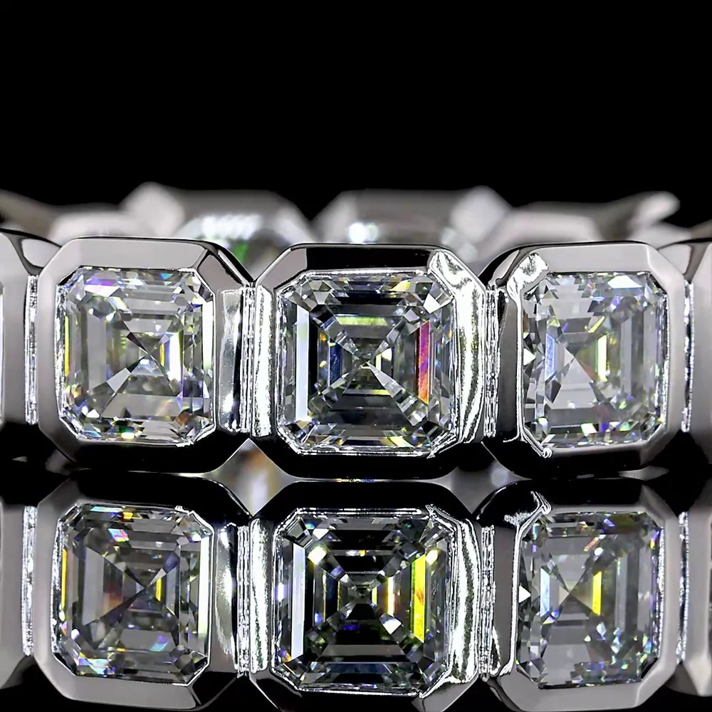 14K White Gold Asscher Cut Lab Diamond Eternity Band with Bezel Setting - 5.12 Carat Total Diamond Weight (13 Stones) - Covaloro Fine Jewelry - Image 2