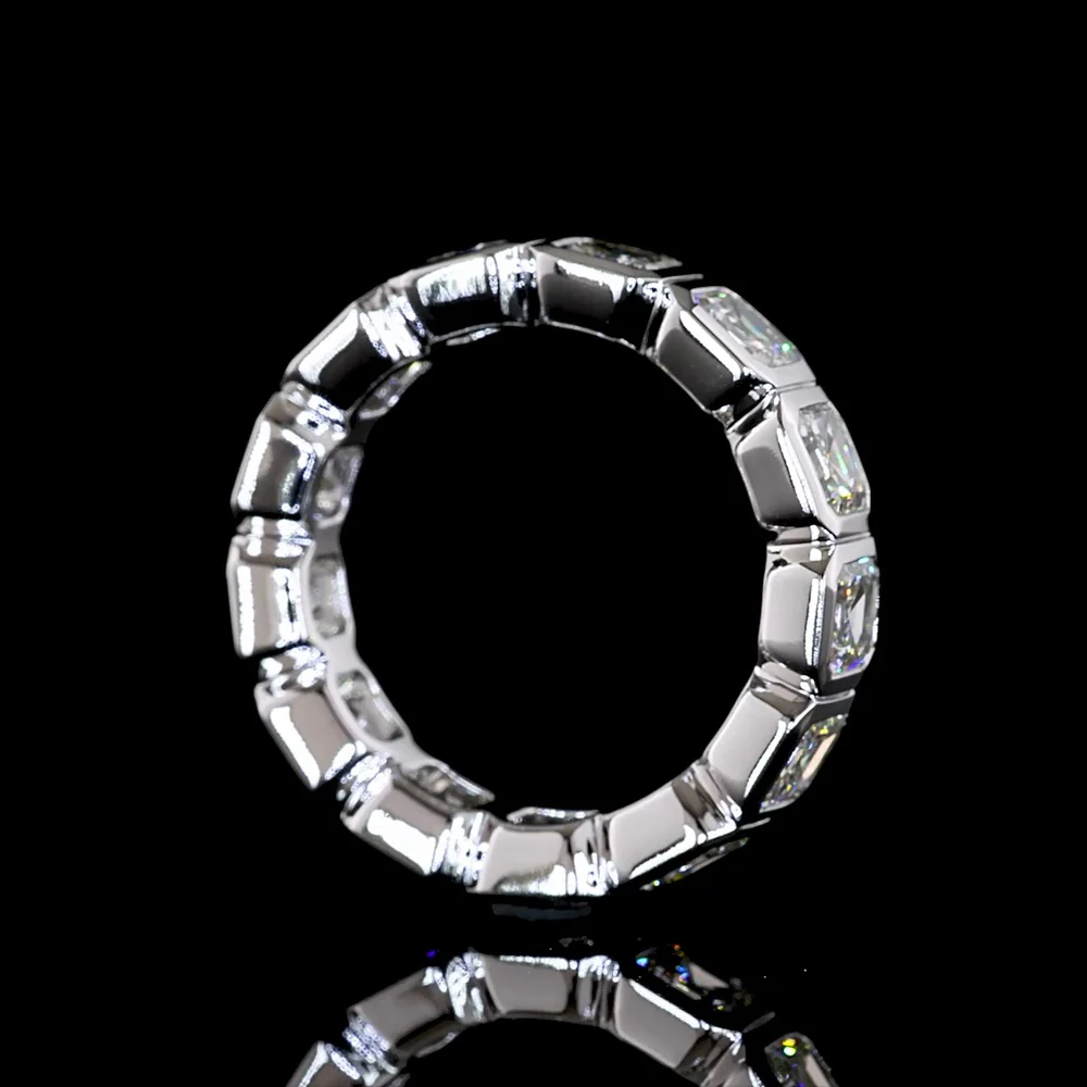14K White Gold Asscher Cut Lab Diamond Eternity Band with Bezel Setting - 5.12 Carat Total Diamond Weight (13 Stones) - Covaloro Fine Jewelry - Image 3