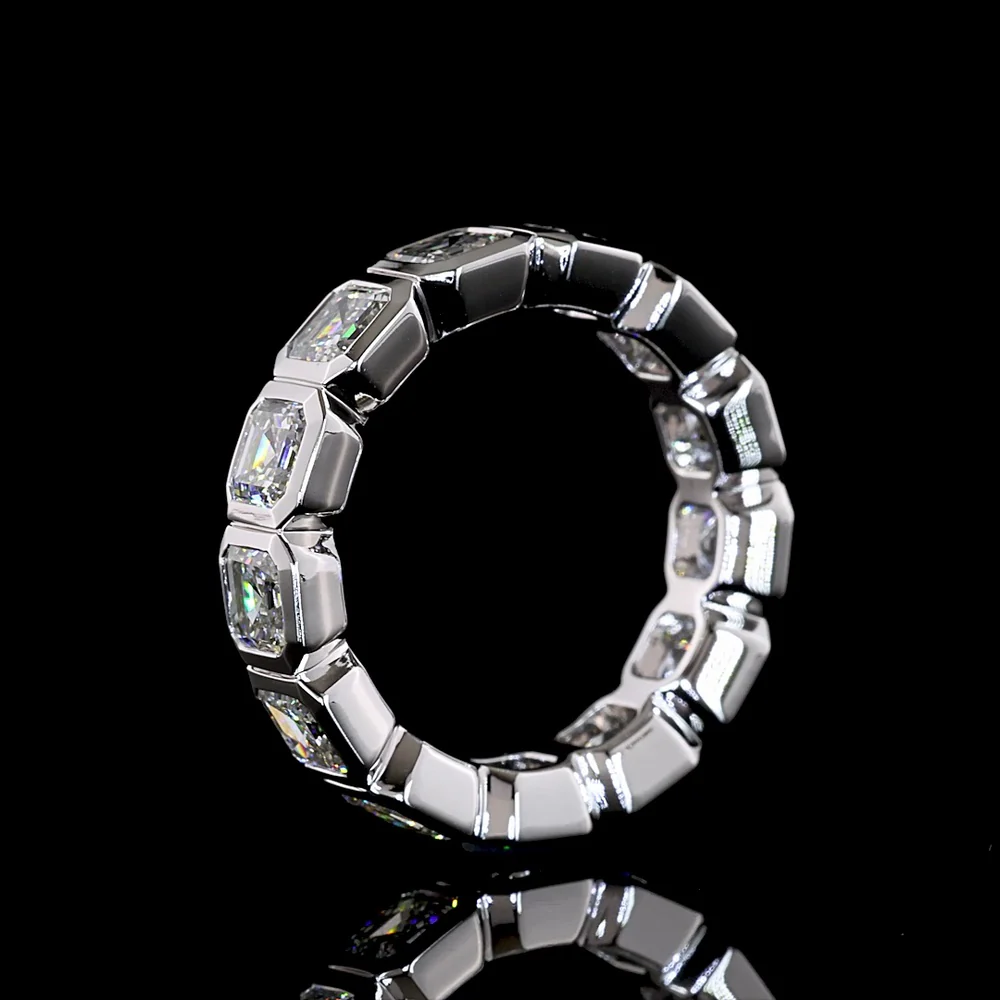 14K White Gold Asscher Cut Lab Diamond Eternity Band with Bezel Setting - 5.12 Carat Total Diamond Weight (13 Stones) - Covaloro Fine Jewelry - Image 4