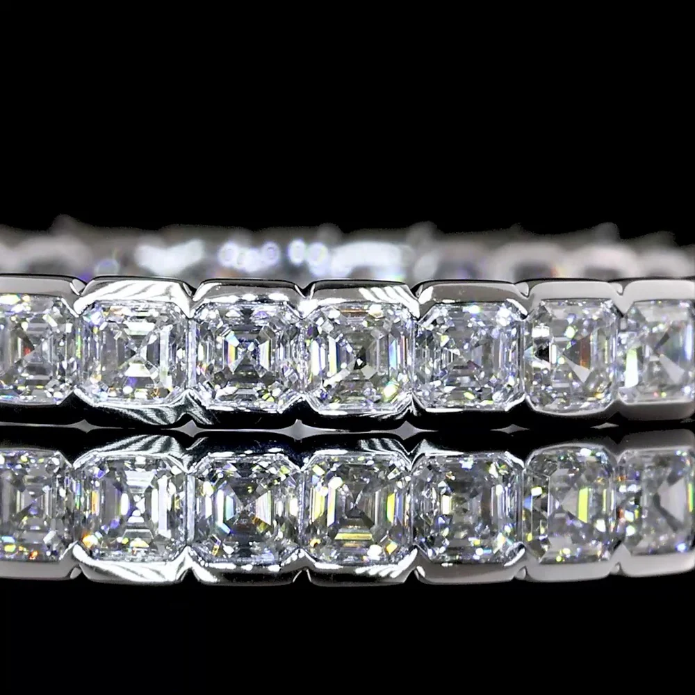 14K White Gold Asscher Cut Lab Diamond Eternity Band with Half Bezel Setting - 1.25 Carats Total Diamond Weight - Covaloro Fine Jewelry - Image 2