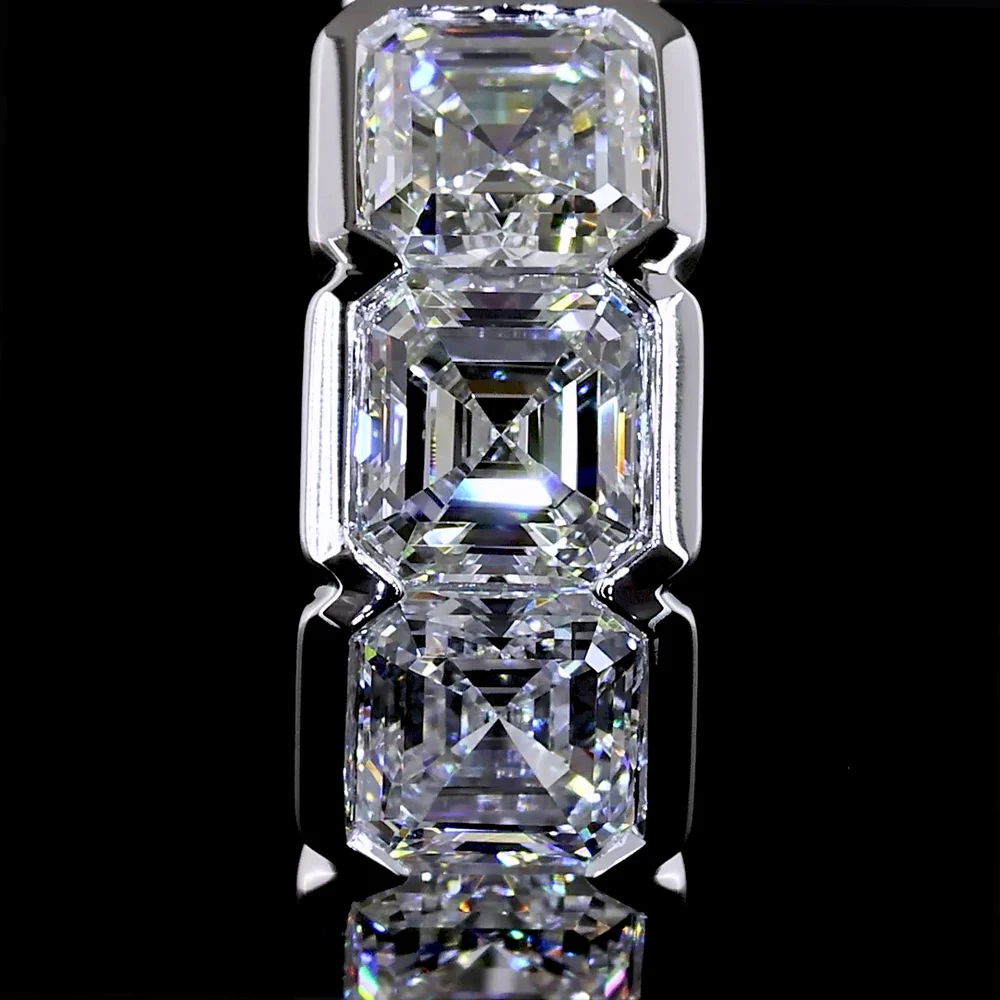 14K White Gold Asscher Cut Lab Diamond Huggie Earrings with Half Bezel Setting - 2.07 Carats Total Diamond Weight - Covaloro Fine Jewelry - Image 3