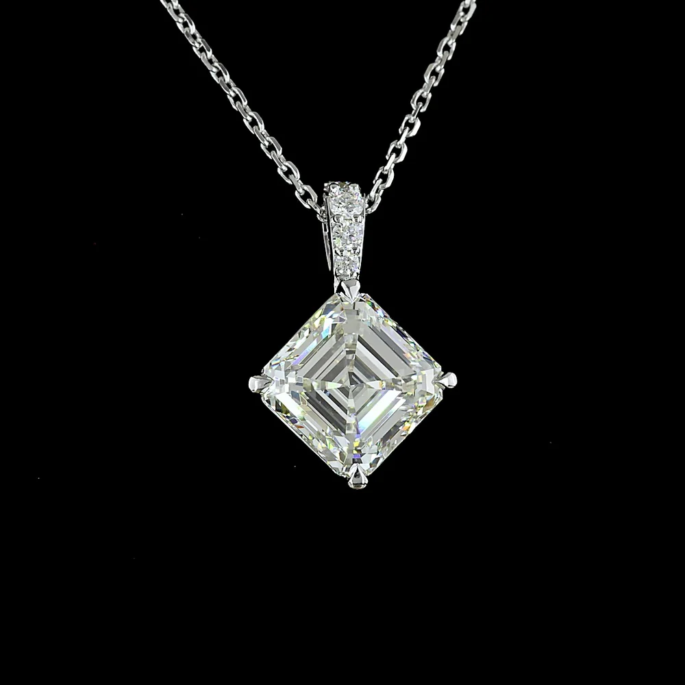 14K White Gold Asscher Cut Lab Diamond Pendant with Brilliant Diamond Accents - 2.78 Carat Total Weight GIA Certified - Covaloro Fine Jewelry - Image 2