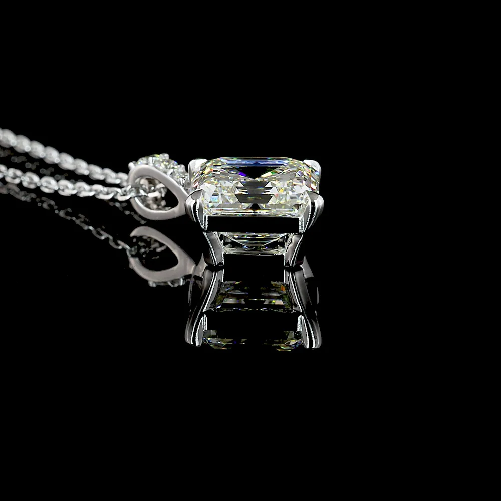 14K White Gold Asscher Cut Lab Diamond Pendant with Brilliant Diamond Accents - 2.78 Carat Total Weight GIA Certified - Covaloro Fine Jewelry - Image 3