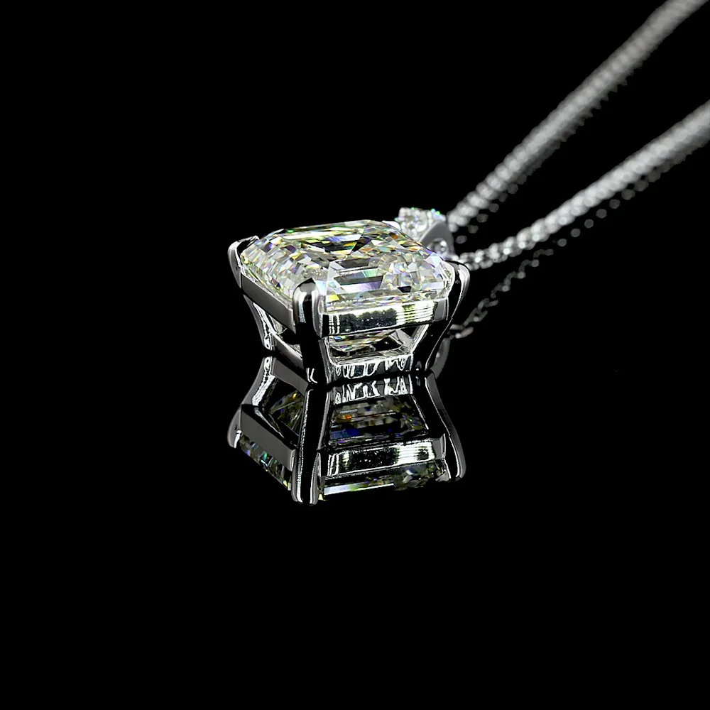 14K White Gold Asscher Cut Lab Diamond Pendant with Brilliant Diamond Accents - 2.78 Carat Total Weight GIA Certified - Covaloro Fine Jewelry - Image 4