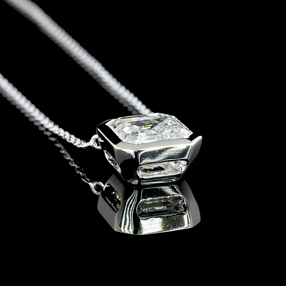 14K White Gold Asscher Cut Lab Diamond Solitaire Pendant with Bezel Setting - F VS1 3.06 Carat Total Weight - Covaloro Fine Jewelry - Image 3