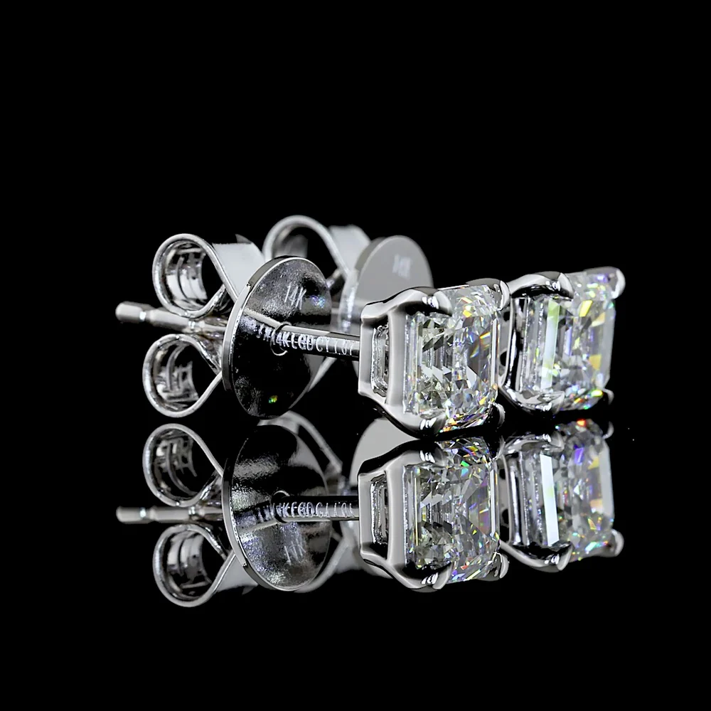 14K White Gold Asscher Cut Lab Diamond Stud Earrings - 1.07 Carat Total Weight, D VVS2 Clarity, IGI Certified - Covaloro Fine Jewelry