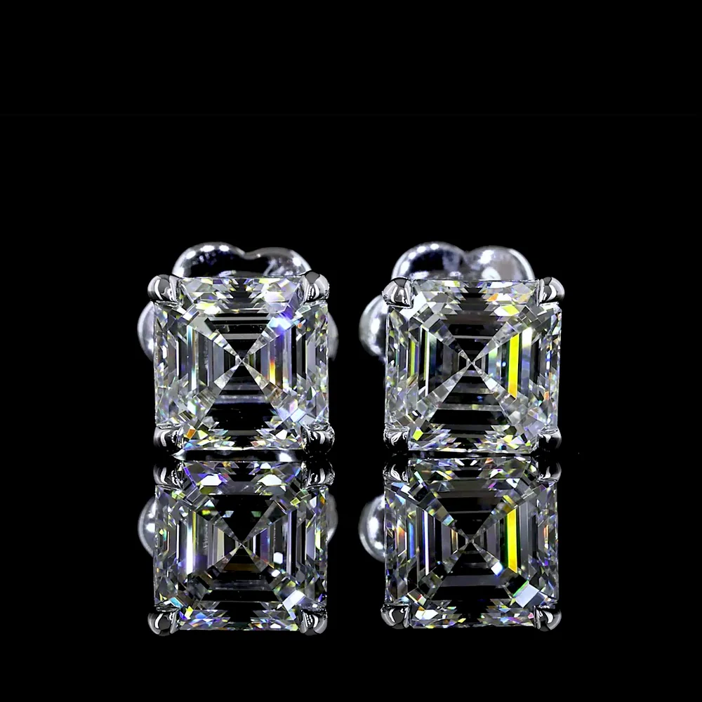 14K White Gold Asscher Cut Lab Diamond Stud Earrings - 2.50 Carat Total Weight with GIA Certification - Covaloro Fine Jewelry - Image 2