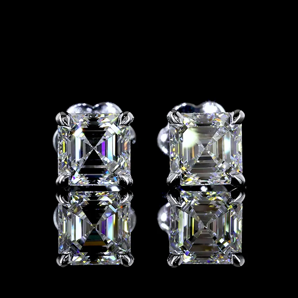 14K White Gold Asscher Cut Lab Diamond Stud Earrings - D VVS2 Clarity - 2.49 Carat Total Weight - Covaloro Fine Jewelry - Image 2