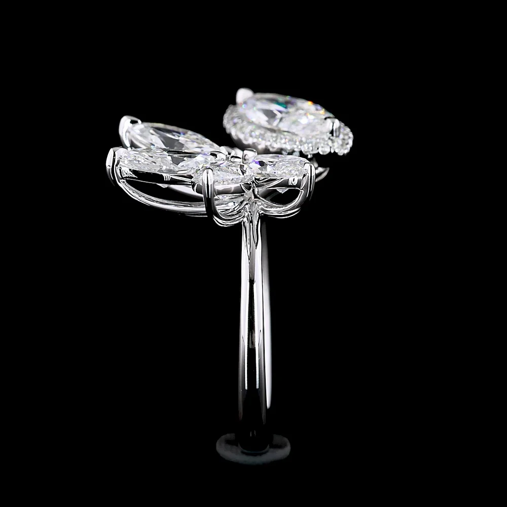 14K White Gold Asymmetric Halo Ring with 1.00 Carats Marquise Diamond and Floral Marquise Cluster - 2.94 Carats Total Lab Diamond Weight - Covaloro Fine Jewelry - Image 3