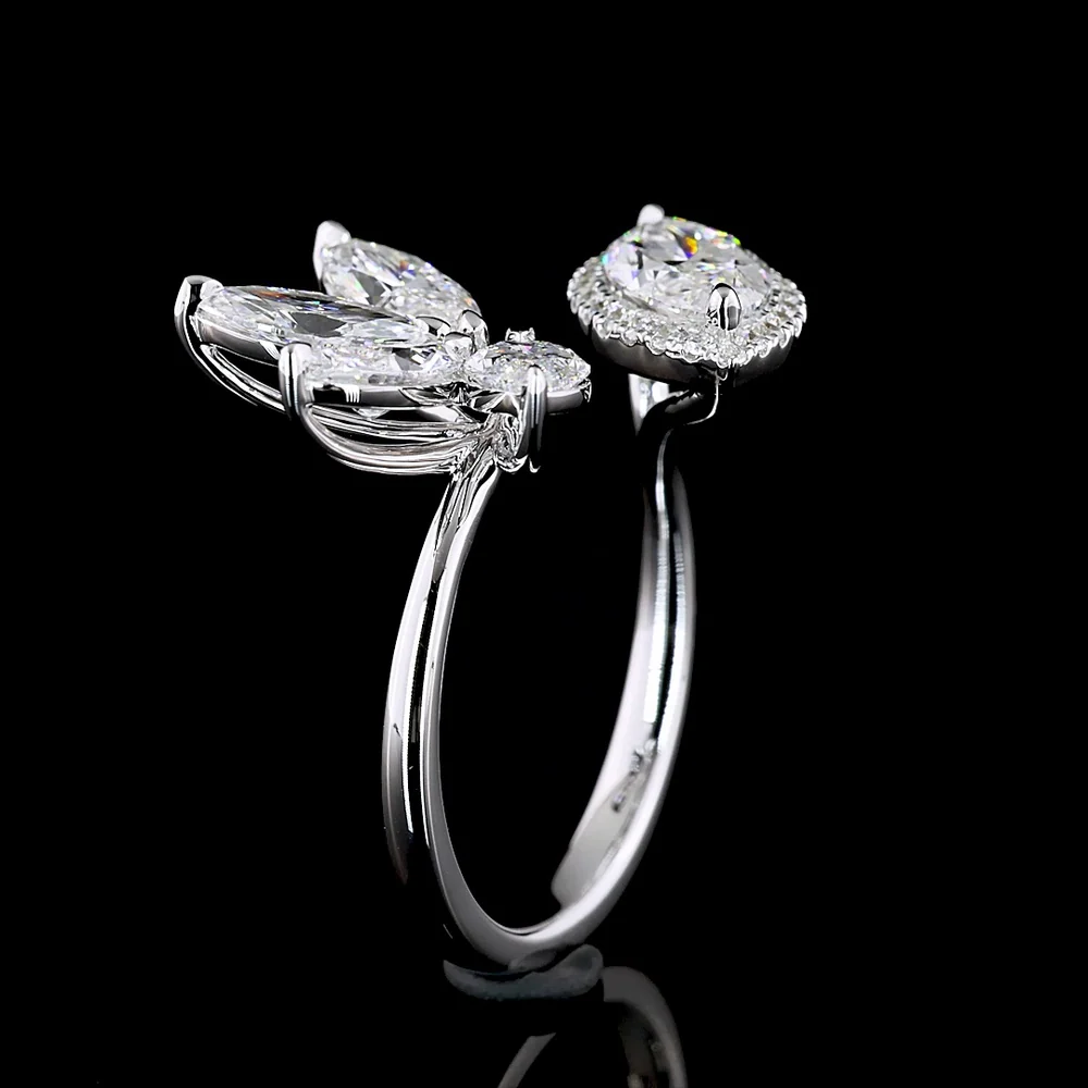 14K White Gold Asymmetric Halo Ring with 1.00 Carats Marquise Diamond and Floral Marquise Cluster - 2.94 Carats Total Lab Diamond Weight - Covaloro Fine Jewelry - Image 4