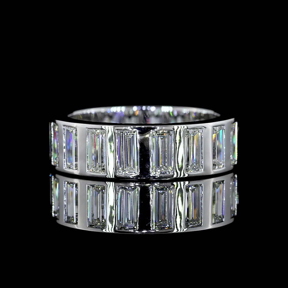 14K White Gold Baguette Cut Lab Diamond Eternity Band with Flush Setting - 4.24 Carat Total Weight - Covaloro Fine Jewelry