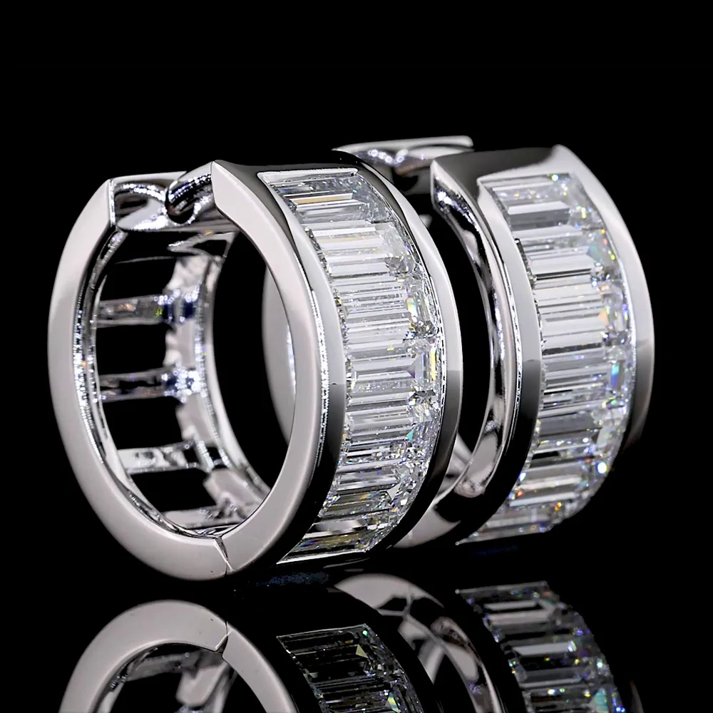 14K White Gold Baguette Diamond Huggie Earrings with Channel Setting - 1.84 Carat Total Weight, E-F Color VS Clarity Lab Diamonds - Covaloro Fine Jewelry