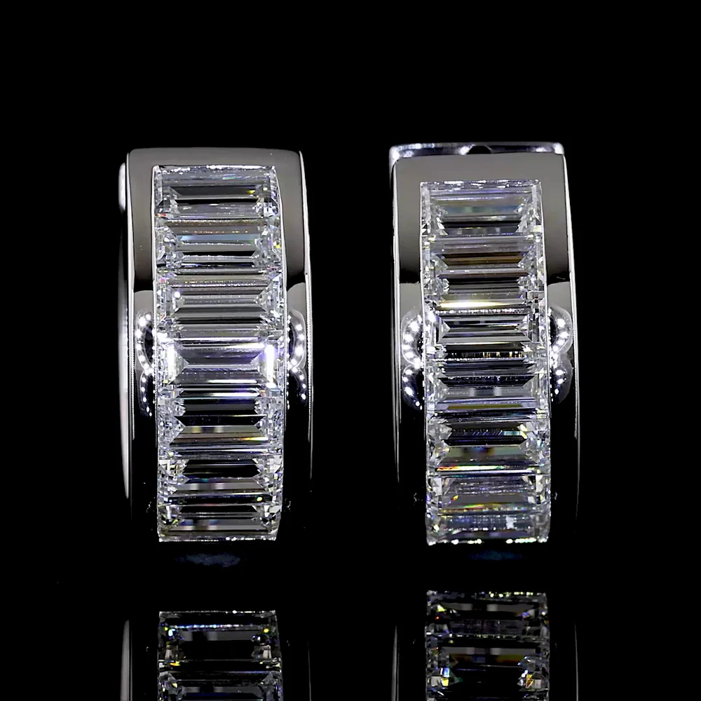 14K White Gold Baguette Diamond Huggie Earrings with Channel Setting - 1.84 Carat Total Weight, E-F Color VS Clarity Lab Diamonds - Covaloro Fine Jewelry - Image 2