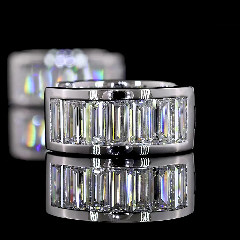 14K White Gold Baguette Diamond Huggie Earrings with Channel Setting - 1.84 Carat Total Weight, E-F Color VS Clarity Lab Diamonds - Covaloro Fine Jewelry - Image 4