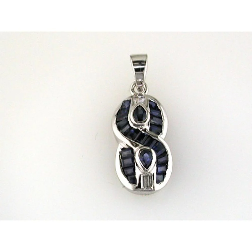 14K White Gold Baguette Sapphire & Diamond Pendant - 1.25 Carat Sapphire, 0.06 Carat Diamond - Royal Jewelry