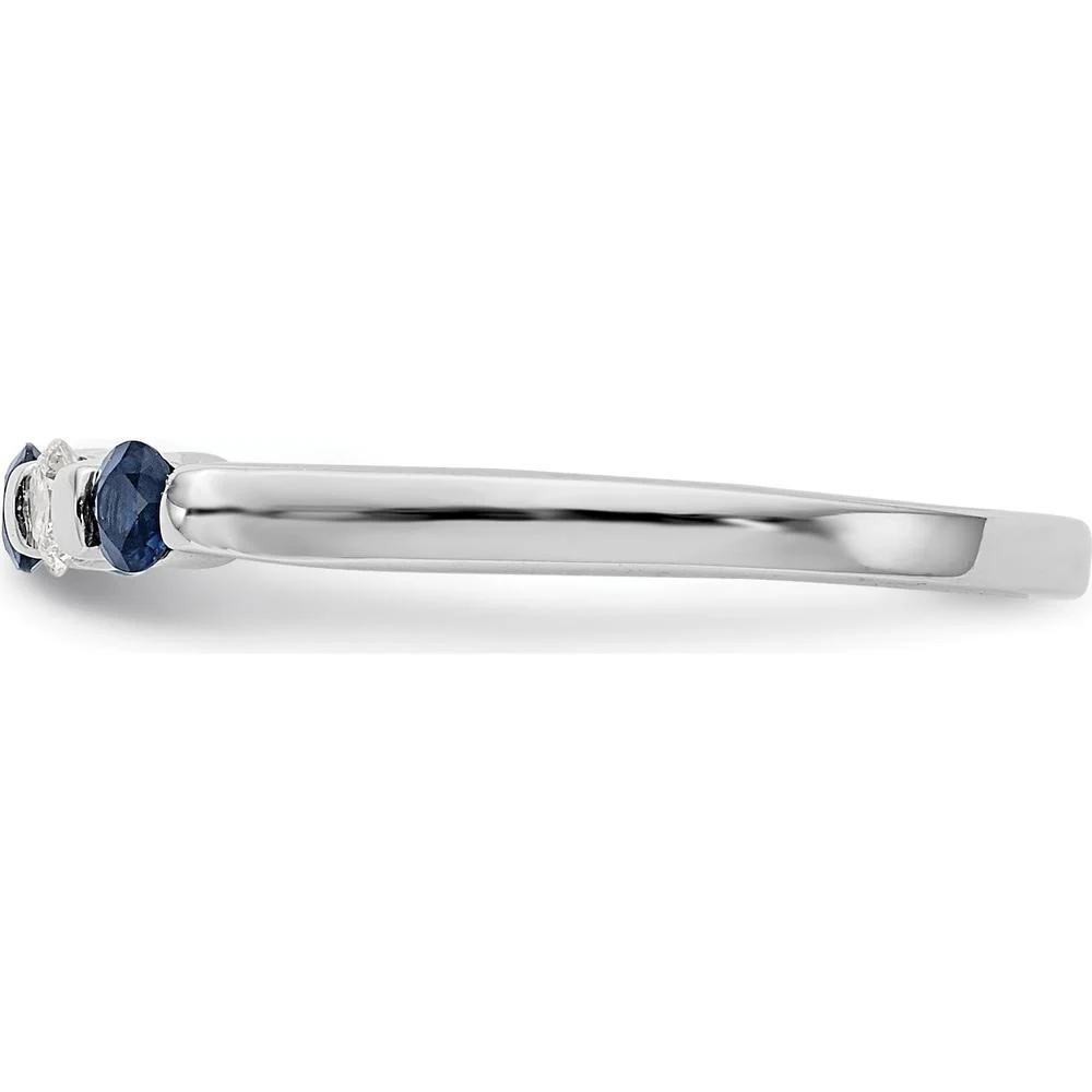 14K White Gold Band with 0.05 Carat Blue Sapphires and 0.05 Carat Round Diamonds - Size 7 by Luciano & Cie - Image 3